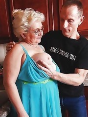 Grandmother Big Boobs sexy lady shows pink pussy